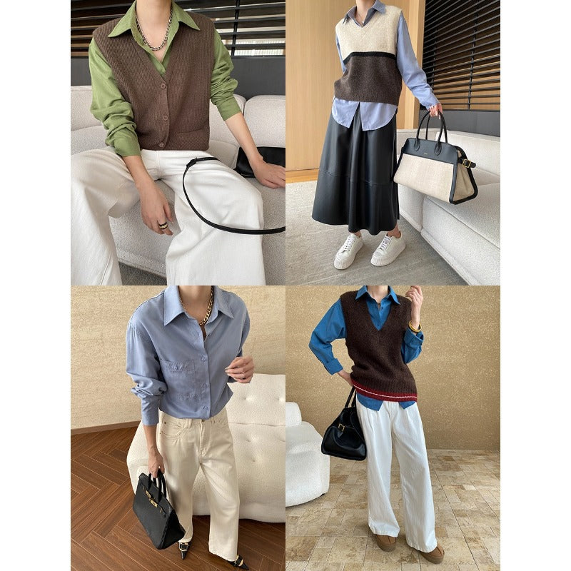 Damen lässige Bluse mit Brusttasche und langen Ärmeln Drune