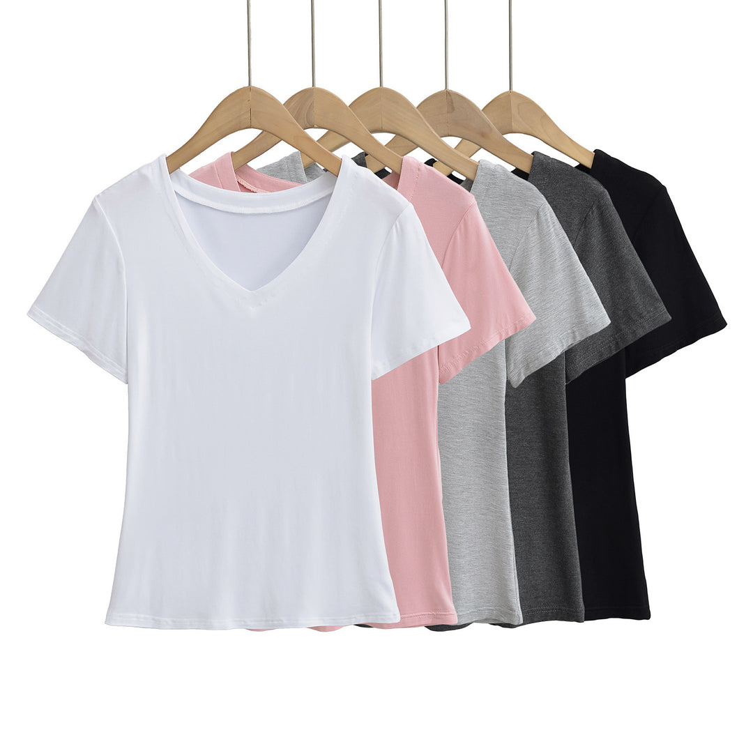 Damen V-Ausschnitt T-Shirt aus atmungsaktiver Baumwollmischung mit lässigem Schnitt Drune