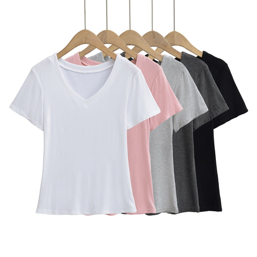 Damen V-Ausschnitt T-Shirt aus atmungsaktiver Baumwollmischung mit lässigem Schnitt Drune