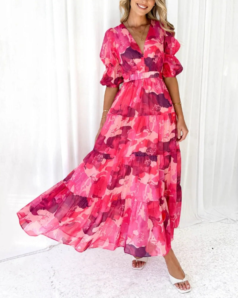 Damen nan mehrlagiges Maxikleid im Volant‑Stufenlook mit V‑Ausschnitt und geraffter Empire‑Taille Drune