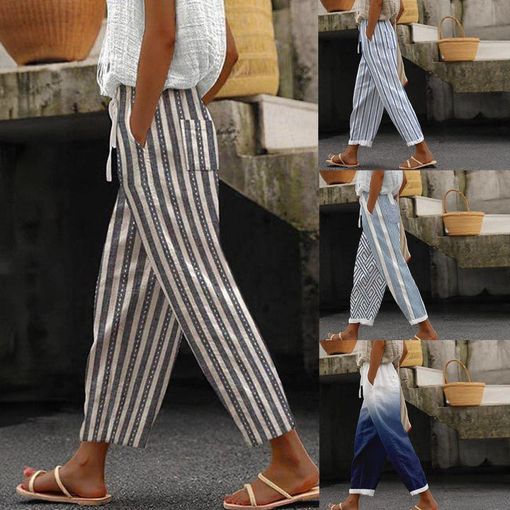 Damen Weite Leinenhose mit handgewebtem Muster Drune
