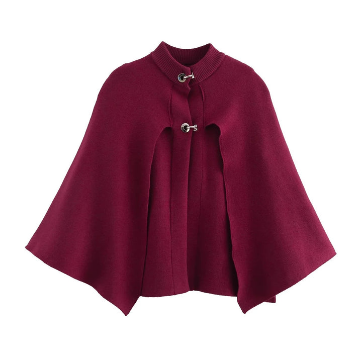 Damen modische Umhangjacke mit elegantem Stehkragen und dekorativen Knopfdetails Drune