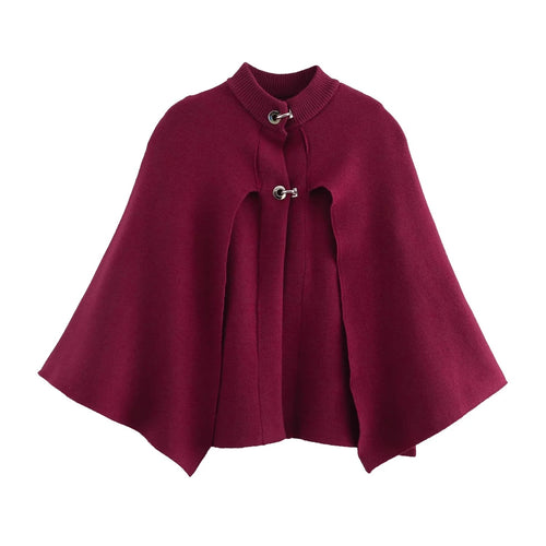 Damen modische Umhangjacke mit elegantem Stehkragen und dekorativen Knopfdetails Drune