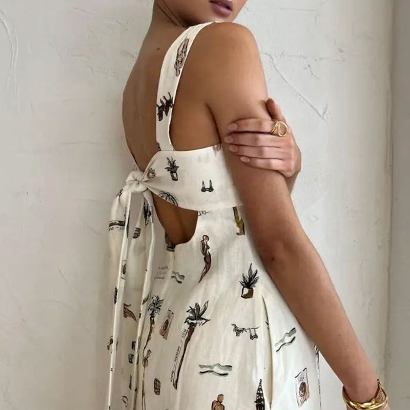 Damen Maxikleid mit kreativem Print und praktischen Taschen Drune