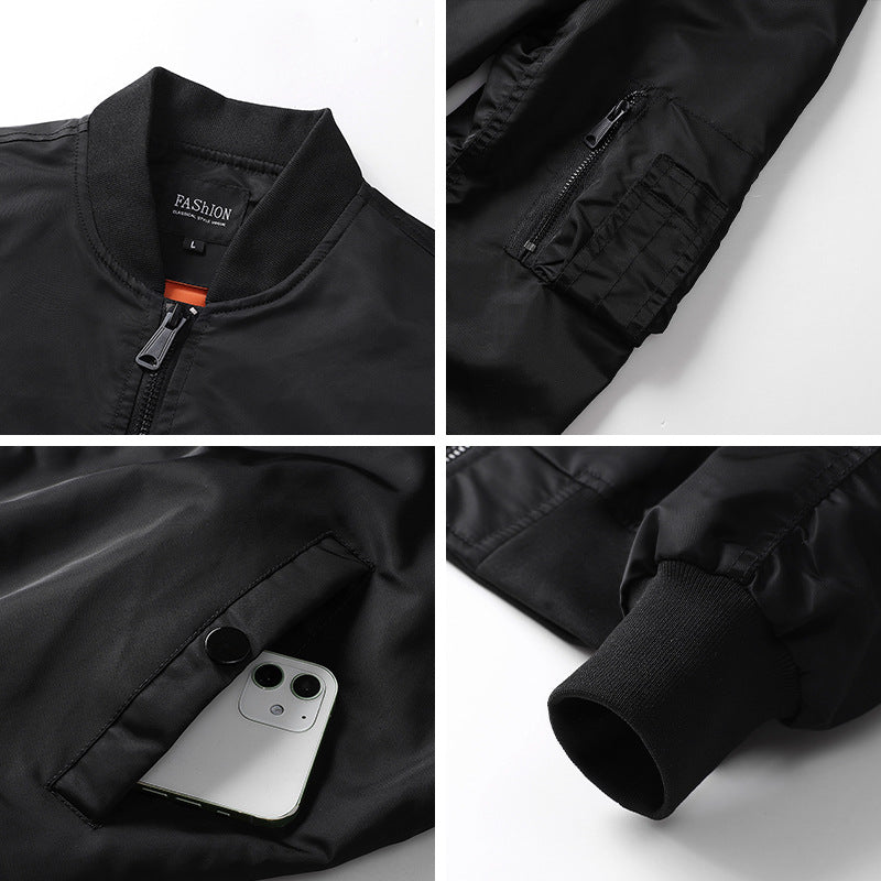 Herren Windabweisende Nylon-Bomberjacke mit Reißverschluss-Ärmeltasche und gerippten Bündchen Drune