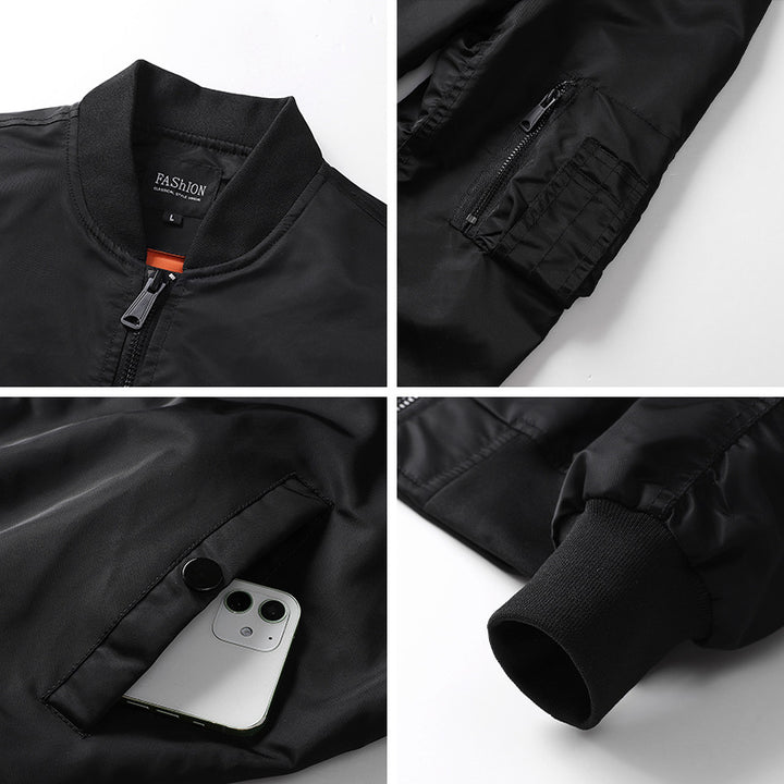Herren Windabweisende Nylon-Bomberjacke mit Reißverschluss-Ärmeltasche und gerippten Bündchen Drune