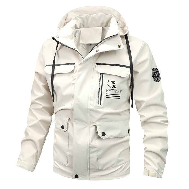 Herren nan wasserfeste Kapuzen-Regenjacke mit Mehrfach-Taschen und winddichter Membran Drune