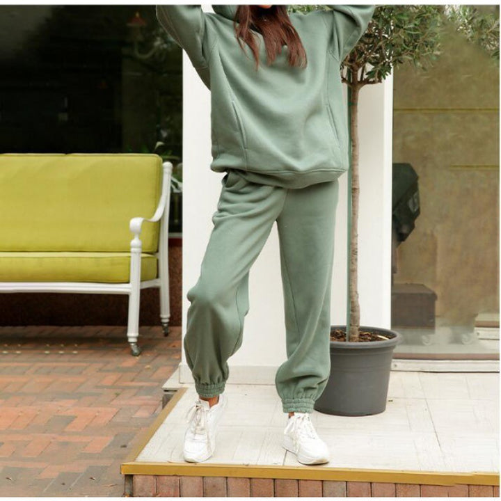 Damen Oversize-Kapuzen-Sweatshirt und Jogginghose Set mit Fleece-Innenseite und elastischen Bündchen Drune