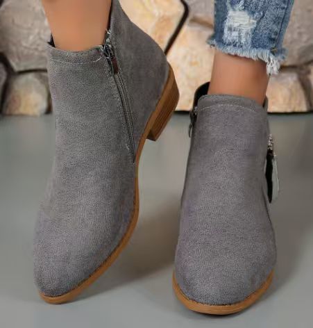 Damen Kurzschaft-Stiefelette im Western-Look mit seitlichem Reißverschluss und mittelhohem Blockabsatz Drune