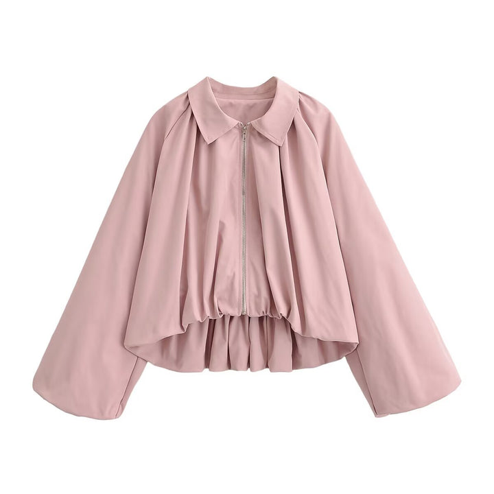 Damen Kurz geschnittene Blousonjacke mit weitem Kimonoärmel und gerafftem Saum Drune