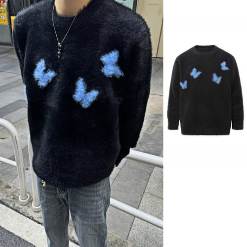 Damen Weicher Pullover mit geflocktem Schmetterlingsdesign Drune