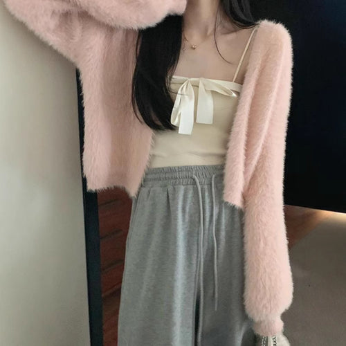 Damen Flauschige Strickjacke mit weiten Ärmeln und bequemen Schnitt Drune