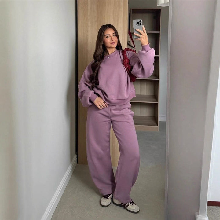 Damen lässiges Sweatshirt- und Jogginghosen-Set mit cropped Oberteil und weitem Bein Drune
