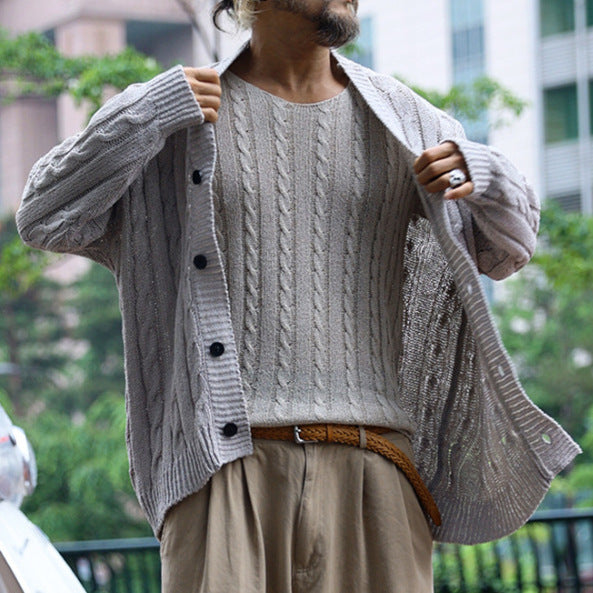 Herren Grobstrick-Cardigan mit Zopfmuster und Knopfleiste Drune
