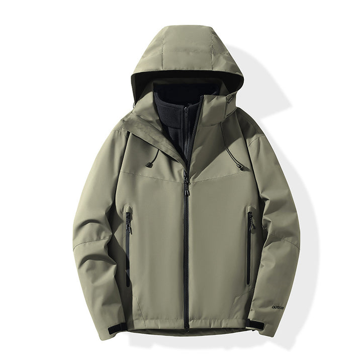 Herren Softshell-Hybridjacke mit Kapuze, getapten Reißverschlüssen und verstellbarem Saum Drune