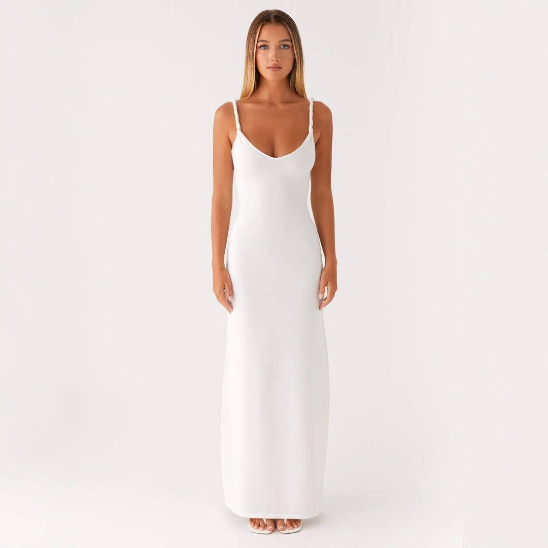Damen Elegantes Maxirockkleid mit tiefem V-Ausschnitt und feinen Trägern Drune