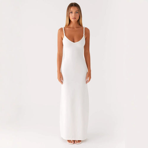 Damen Elegantes Maxirockkleid mit tiefem V-Ausschnitt und feinen Trägern Drune