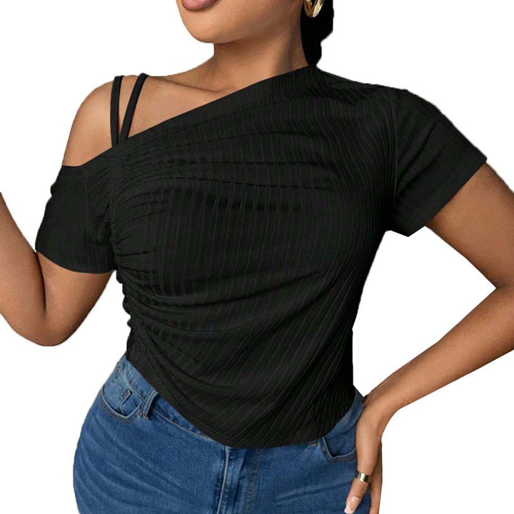 Damen asymmetrisches Oberteil mit dekorativem Rüschendetail und leichtem Stretch Drune