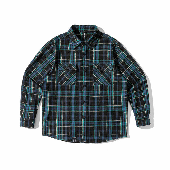 Herren Karriertes Flanell‑Overshirt mit gerundetem Saum und aufgesetzten Brusttaschen Drune