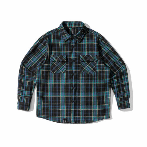 Herren Karriertes Flanell‑Overshirt mit gerundetem Saum und aufgesetzten Brusttaschen Drune