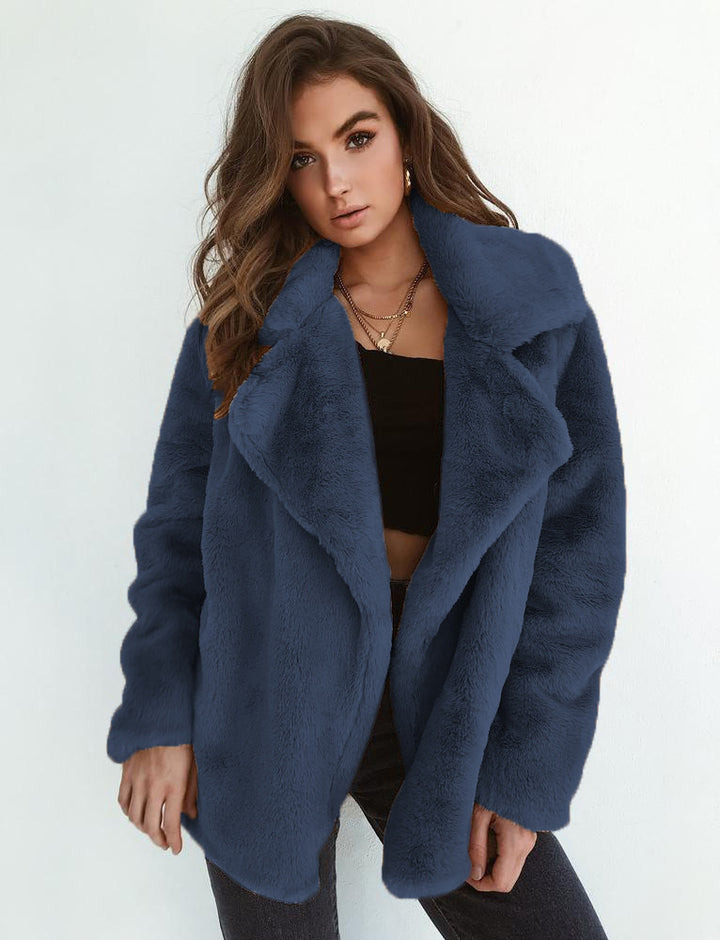 Damen elegante Fake-Fur Jacke mit weichem Kragen und lässigem Schnitt Drune