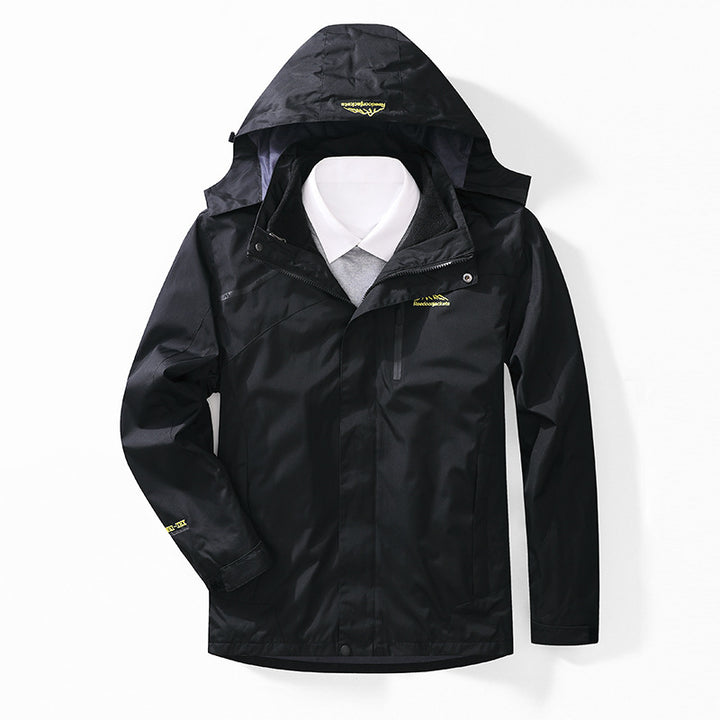 Herren zweilagige wasserdichte Outdoorjacke mit Fleecekragen und Kapuze Drune