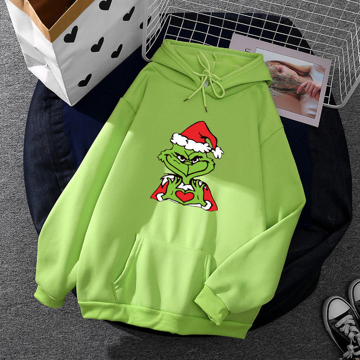 Unisex nan Kapuzenpullover mit weichem Fleece-Futter, Kängurutasche und auffälligem Weihnachts-Comicprint Drune