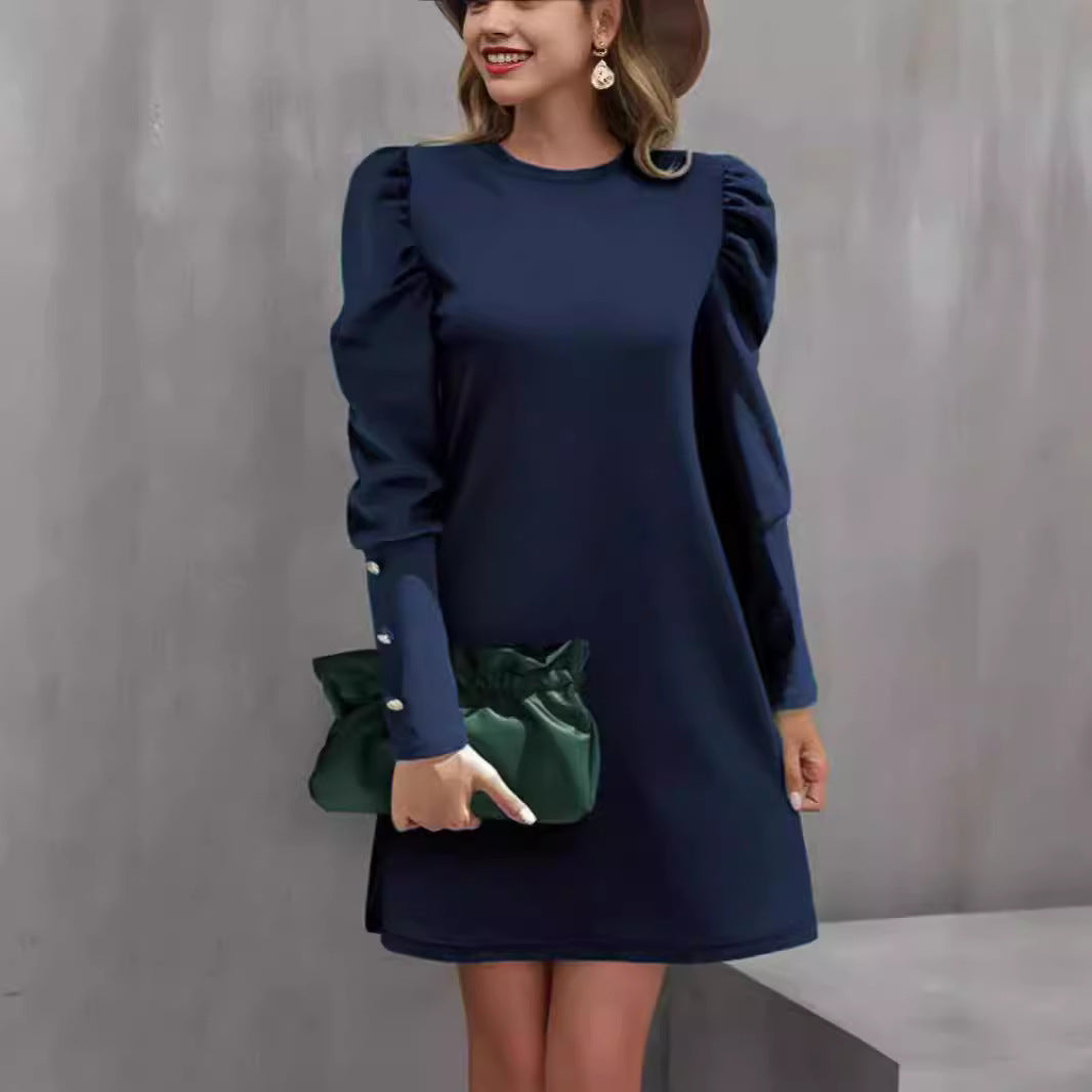 Damen nan elegantes A-Linien Minikleid mit gerafften Puffärmeln und dekorativen Manschettenknöpfen Drune