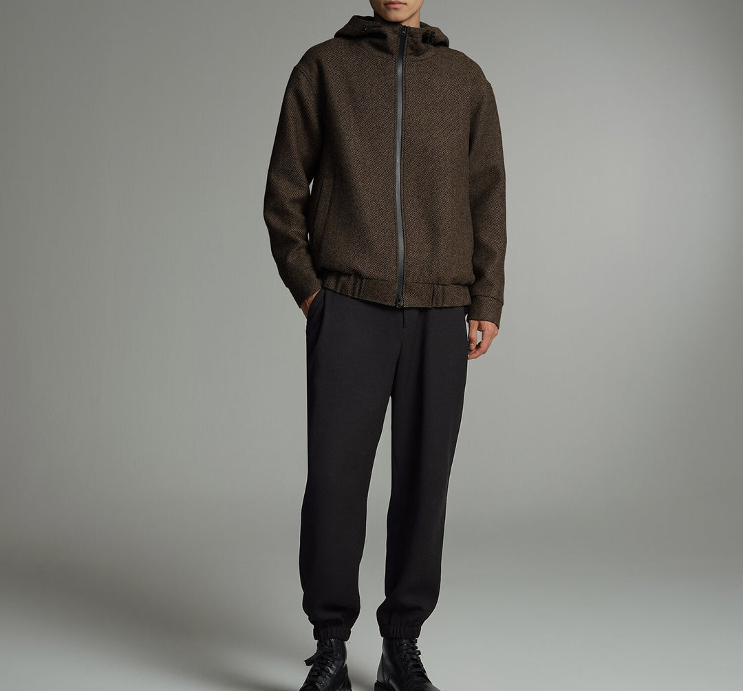 Herren Kurze Wollmisch-Kapuzenjacke mit Reißverschluss und elastischem Saum Drune