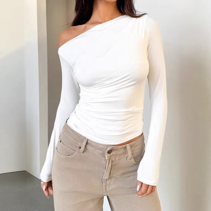Damen Asymmetrisches Oberteil mit langen Ärmeln und Raffung Drune