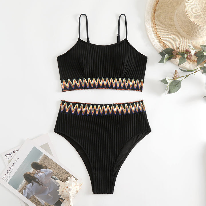 Damen integriertes Bikiniset mit geometrischem Muster Drune