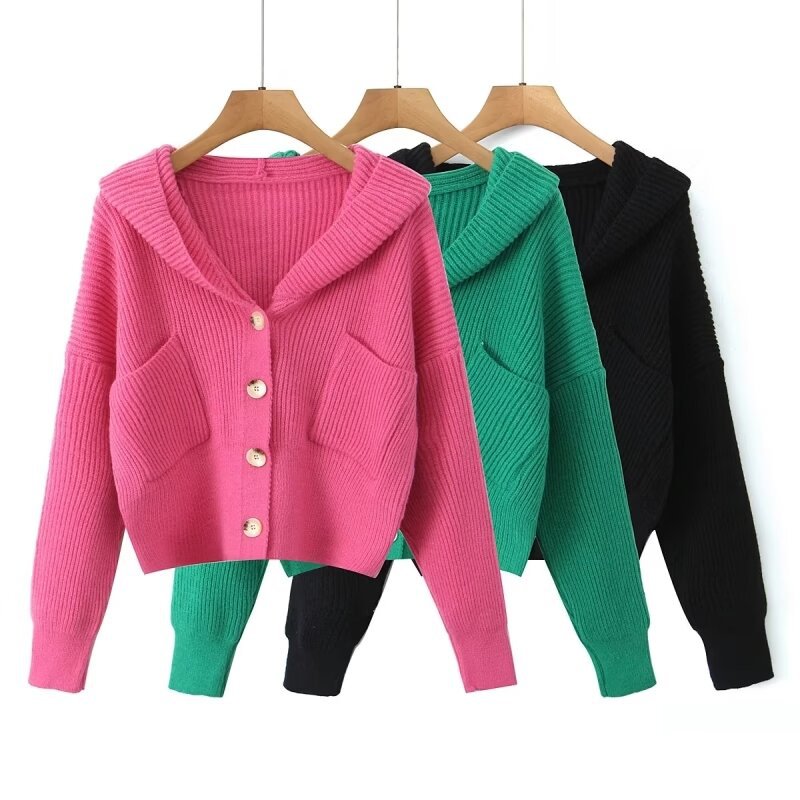 Damen lässige Strickjacke mit Kapuze und praktischen Taschen Drune