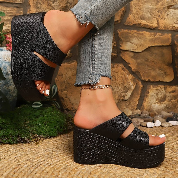 Damen Plateau-Sandalen mit breiten Riemen und rutschfester Sohle Drune