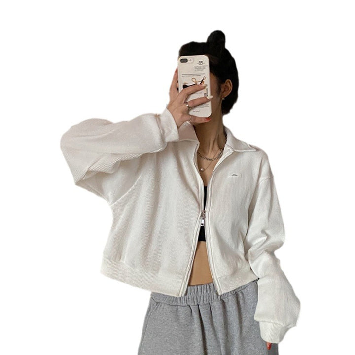 Damen cropped Fleecejacke mit modernem Reißverschluss und lässigen Ärmeln