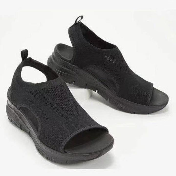 Damen Strick-Sandalen mit Plateau, elastischem Schaft und Fersenriemen Drune