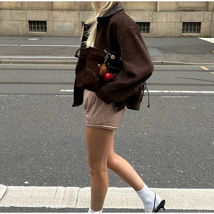 Damen Lederjacke im modernen Utility-Stil Drune