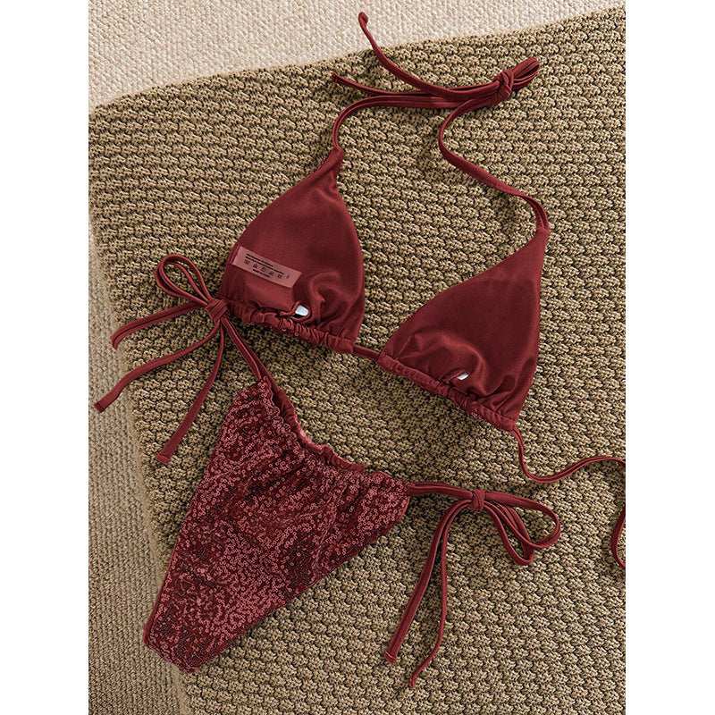 Damen Triangel-Bikini-Set mit verstellbaren Schnürdetails Drune