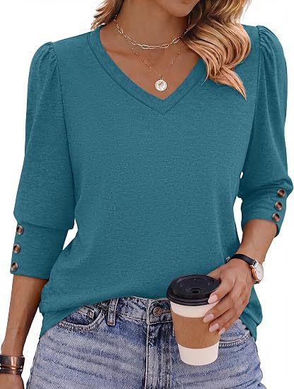 Damen Leopardenmuster V‑Neck Bluse mit 3/4-Ärmeln und geraffter Vorderpartie Drune