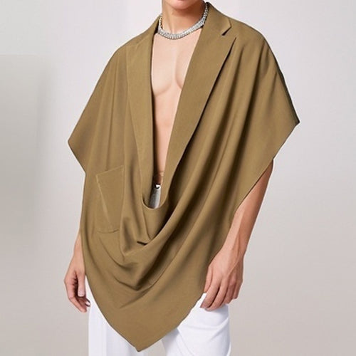 Damen nan Cape-Blazer mit Schalkragen offener Front aufgesetzter Tasche und spitz zulaufendem Zipfelsaum Drune