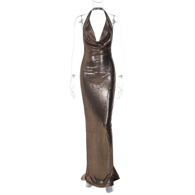 Damen Elegantes Wickelkleid mit tiefem V-Ausschnitt und schimmerndem Finish Drune