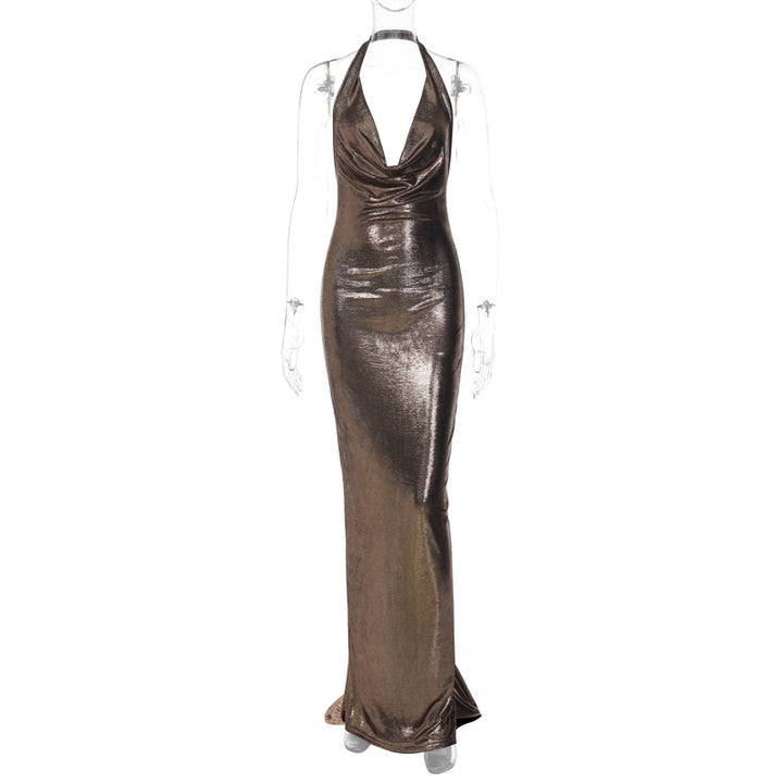 Damen Elegantes Wickelkleid mit tiefem V-Ausschnitt und schimmerndem Finish Drune