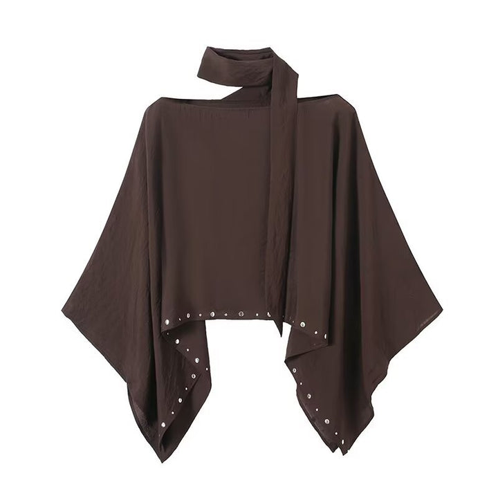Damen Asymmetrisches Poncho‑Cape mit Bindeschal und Ösenbesatz Drune