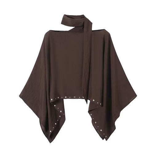 Damen Asymmetrisches Poncho‑Cape mit Bindeschal und Ösenbesatz Drune