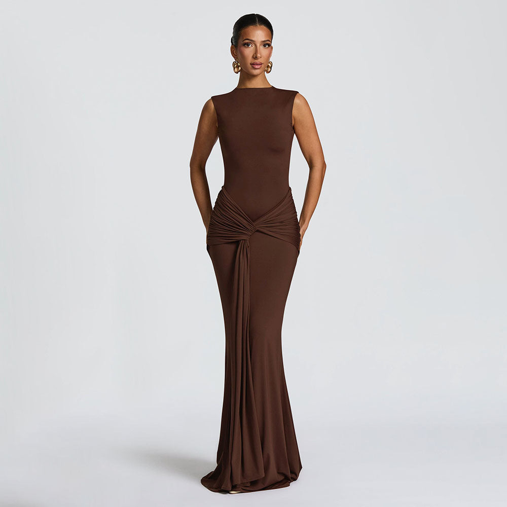 Damen Elegantes Wickel-Maxi-Kleid mit hohem Schlitz und raffinierter Drapierung Drune