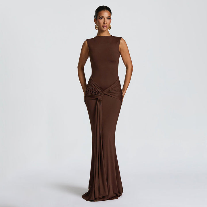 Damen Elegantes Wickel-Maxi-Kleid mit hohem Schlitz und raffinierter Drapierung Drune
