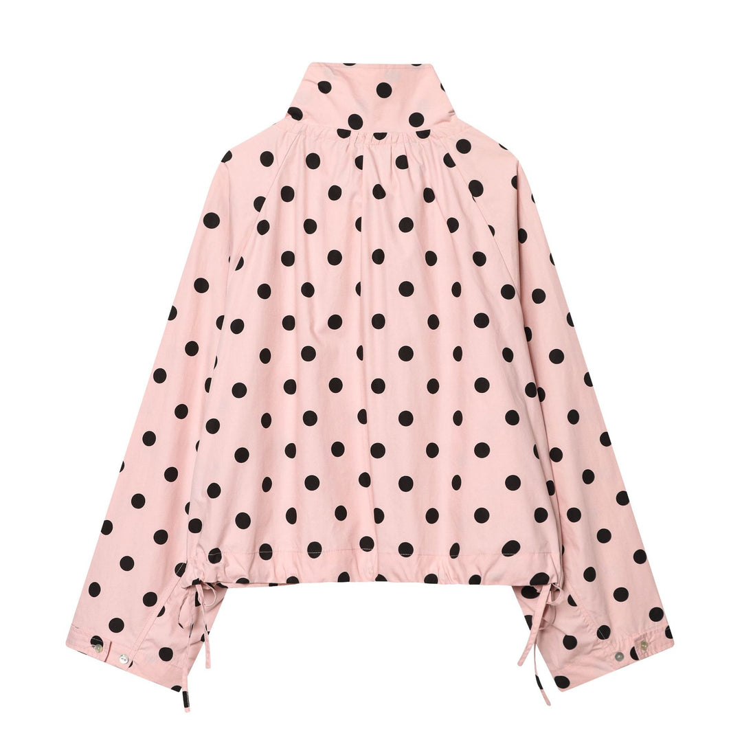 Damen nan gepunktete leichte Regenjacke mit hohem Stehkragen, Tunnelzug und Knopfleiste Drune