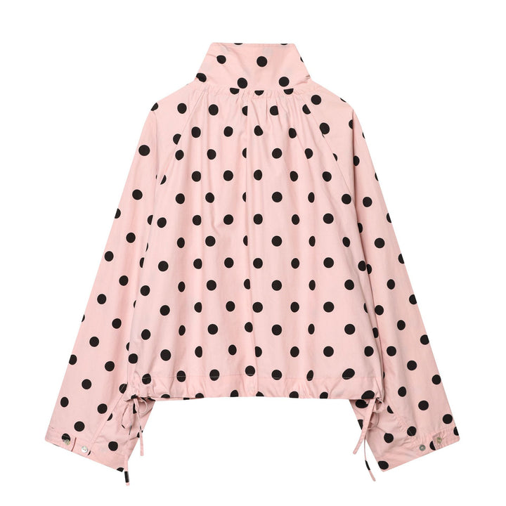Damen nan gepunktete leichte Regenjacke mit hohem Stehkragen, Tunnelzug und Knopfleiste Drune