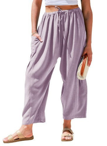 Damen Weit geschnittene Sommerhose mit elastischem Bund und praktischen Seitentaschen Drune