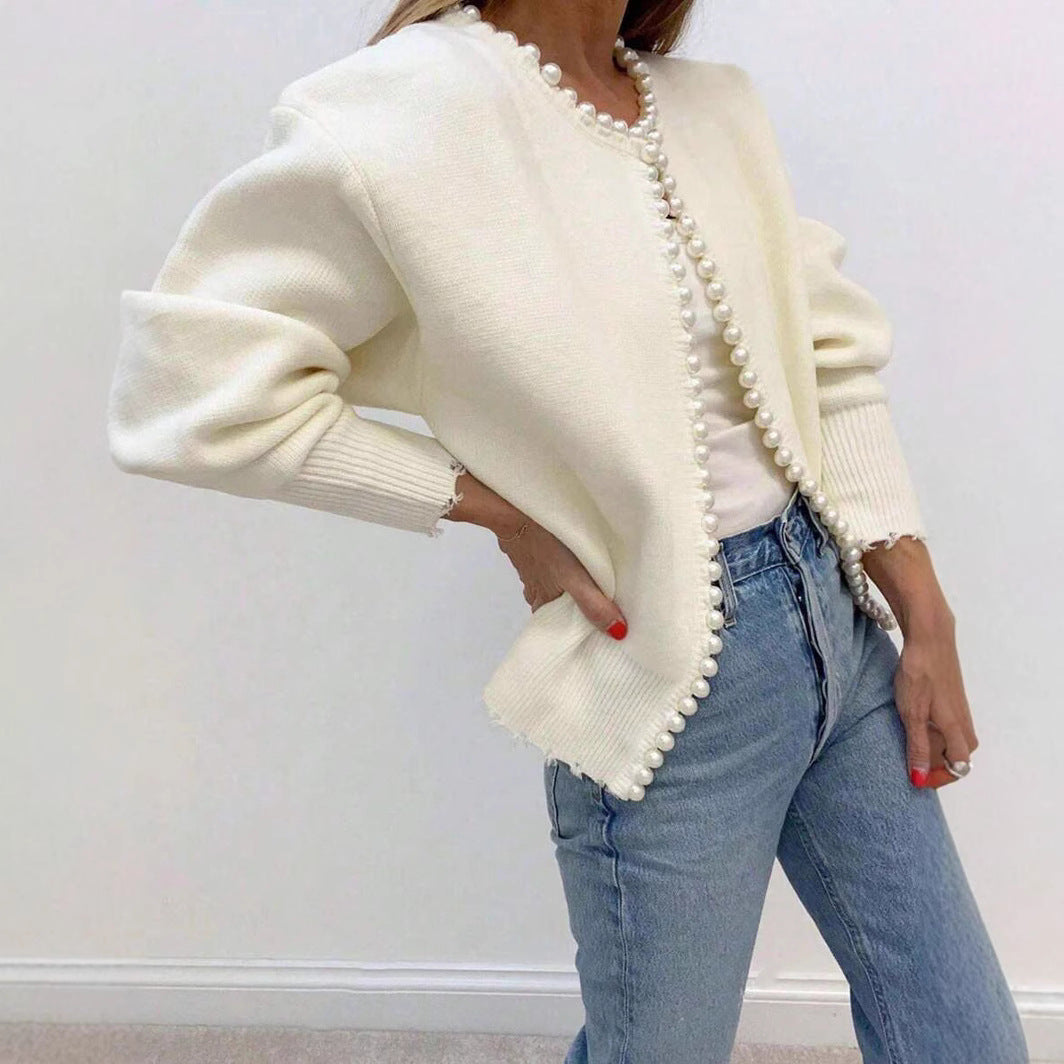 Damen Strickjacke mit Perlenakzenten und lässigem Schnitt Drune