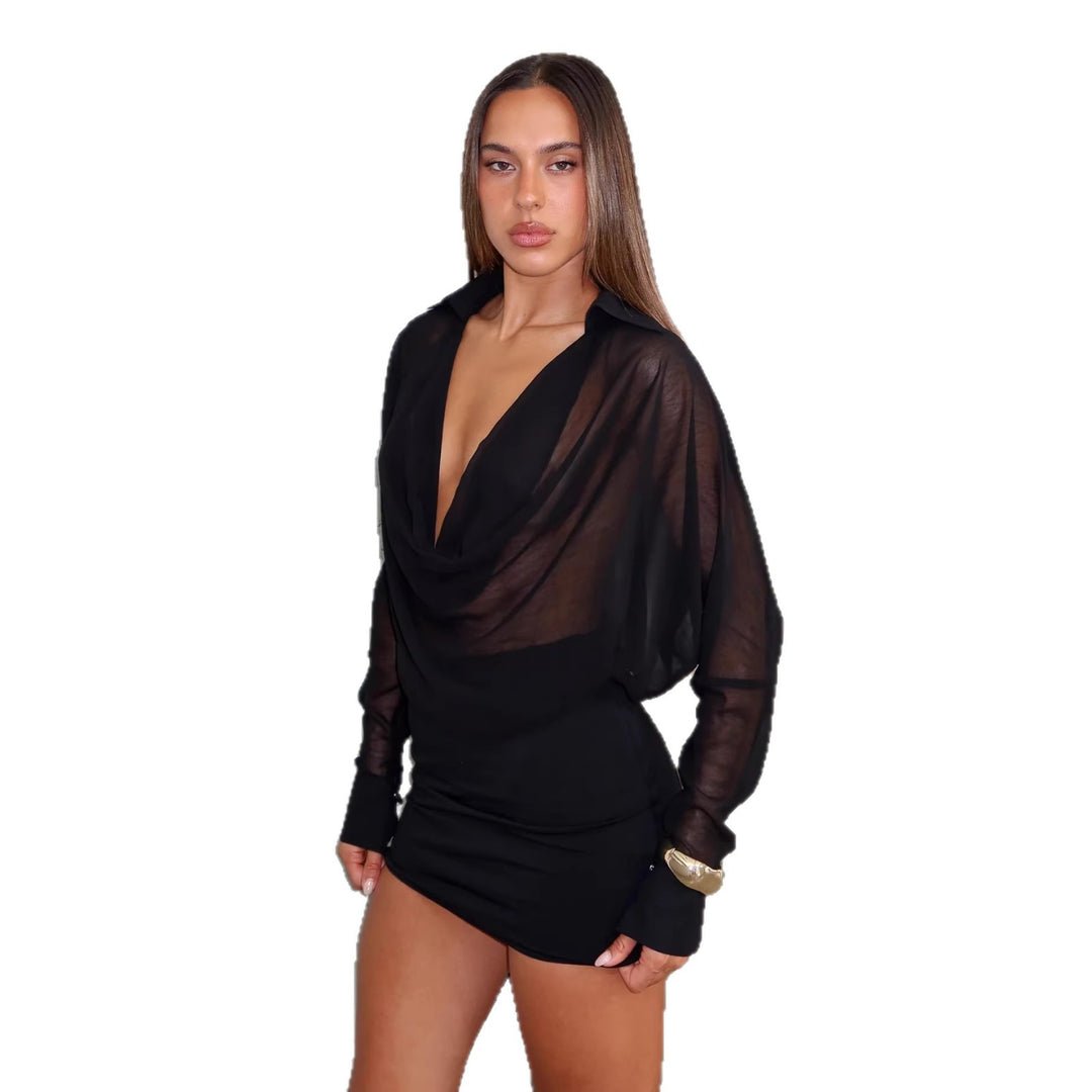 Damen Langärmliges Schmeichelkleid mit sexy V-Ausschnitt und Wickeldetail Drune